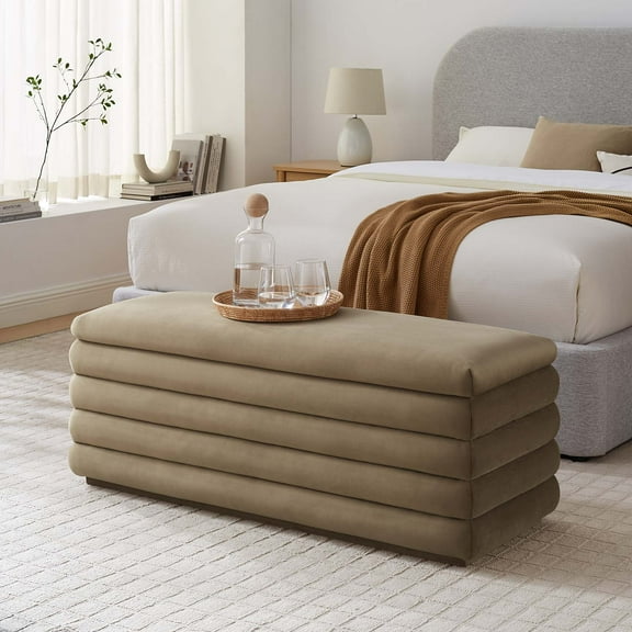Modway Mezzo Upholstered Performance Velvet Storage Bench in Taupe