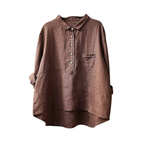 Mittory Womens 3/4 Length Sleeve Cotton Linen Tops Summer Button Up T Shirts Casual Basic Flowy Comfy Tunics