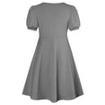 thumbnail image 7 of BRGZLK Girls Summer Dresses Trendy Solid Color Round Neck Puff Sleeve A-Line Dress Casual Comfortable Holiday Midi Dress Gray 11-12 Years, 7 of 7