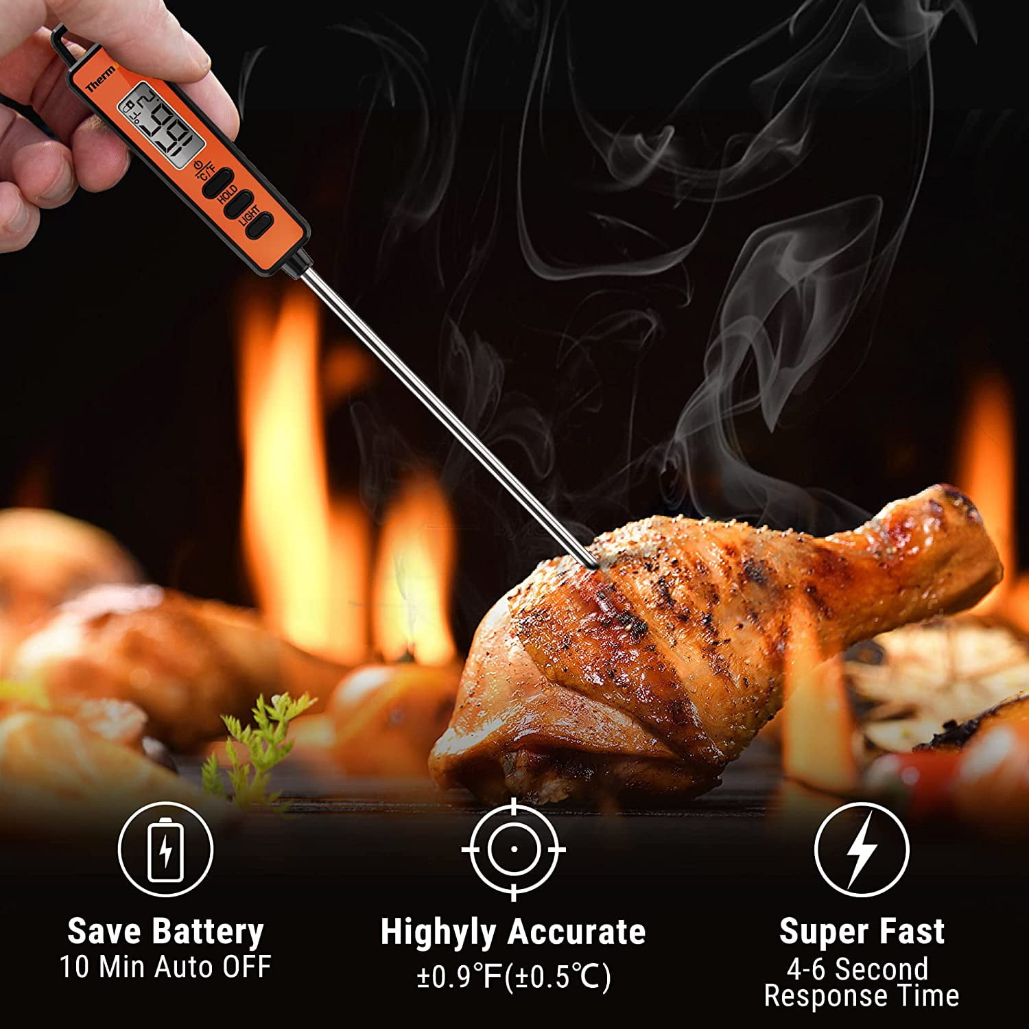 Red 2-in-1 Instant Read Thermometer For Cooking, Infrared Thermometer  Cooking Thermometer With Meat Probe, Non-contact Laser Meat Thermometer For  Grid