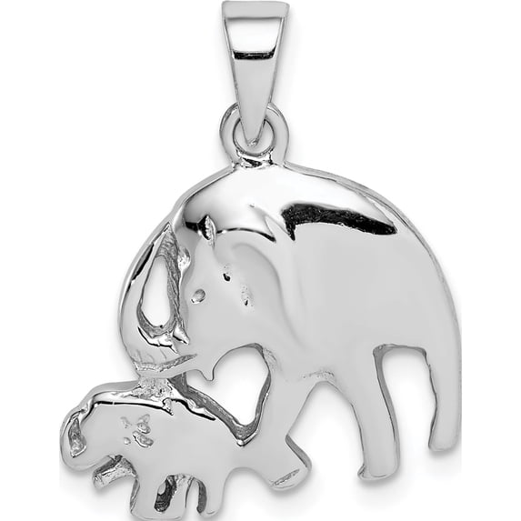 Sterling Silver Rhodium-Plated Elephants Pendant Made In Thailand qc9625