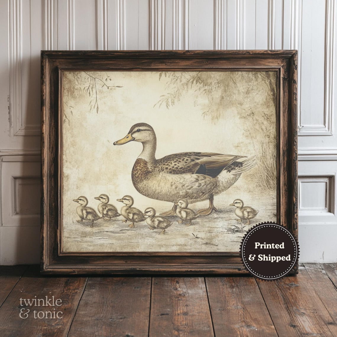 Vintage Mother Duck Gender Neutral Nursery Decor Rustic Baby Room Antique Bedroom Art