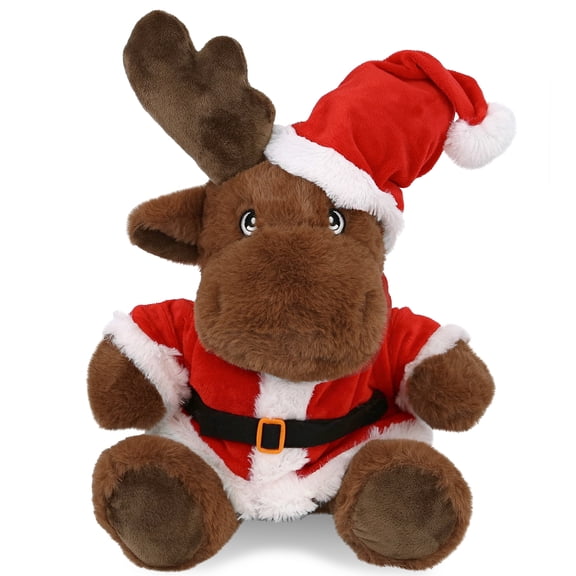 DolliBu Santa Moose Stuffed Animal Plush Toy - Eco-Friendly Wild Animal Dress Up with Red Santa Claus Outfit, Cute Wild Life Animal Moose Gift Perfect Holiday Christmas Gift - 9 Inches