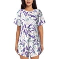 thumbnail image 1 of Balery Lavender Flowers Conjunto de Pijama para Mujer con Estampado, Dos Piezas de Manga Corta y Shorts, Ropa de Dormir Suave con Cuello Redondo y Bolsillos-Small, 1 of 6