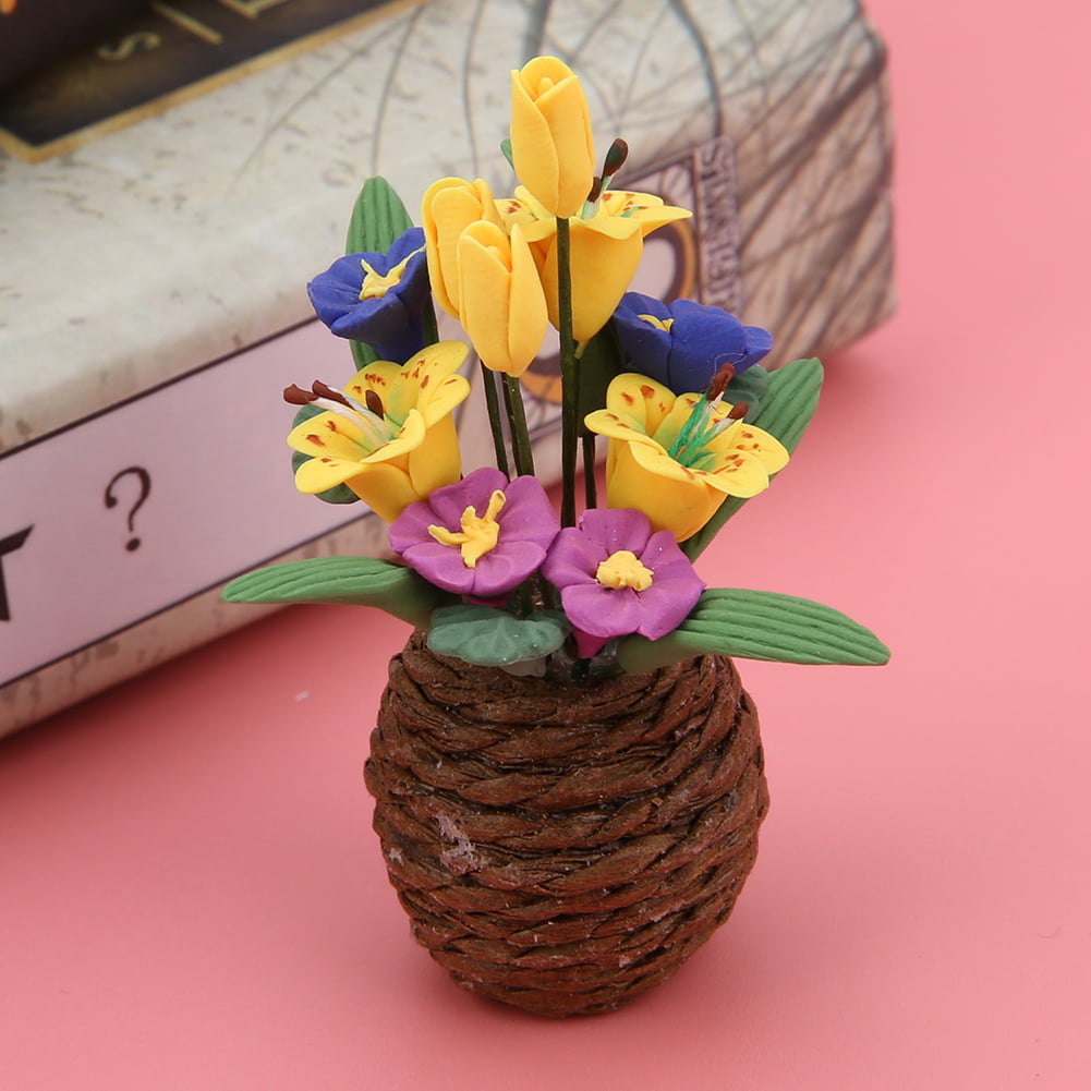 oenbopo Miniature Resin Potted Flower Artifitial Flower Miniature for 1:12 Doll Houses Home House Kitchen Decoration
