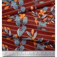 thumbnail image 2 of Soimoi Red Cotton Voile Fabric Leaves & Floral Stripe Fabric Prints By Yard 42 Inch Wide, 2 of 3