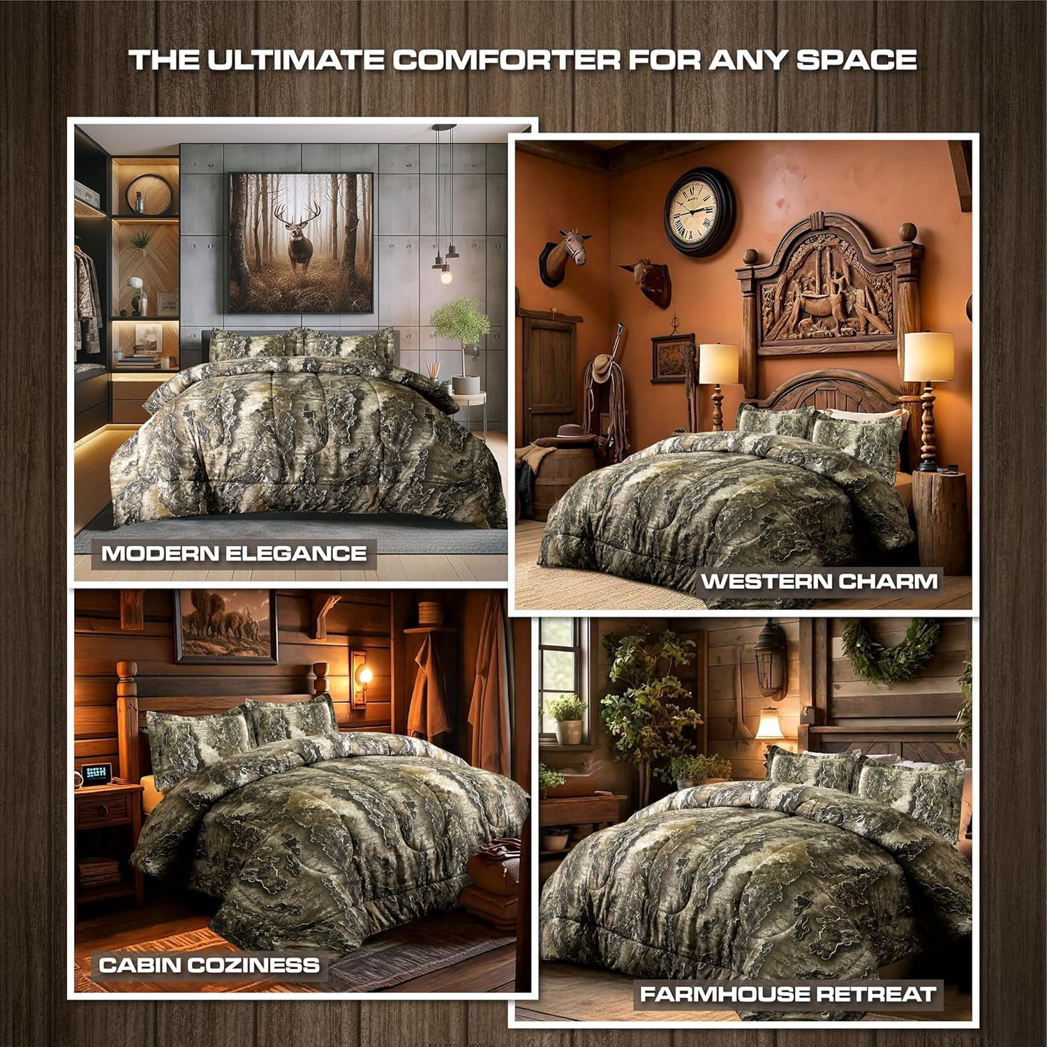 VISI-ONE Realtree Excape Queen 3 Piece Comforter Set – Lightweight Microfiber Bedding with Unisex Rustic Charm, Farmhouse Appeal for Lodges, RVs, Cabins, Nature Lovers, Hunters & Modern Home Décor