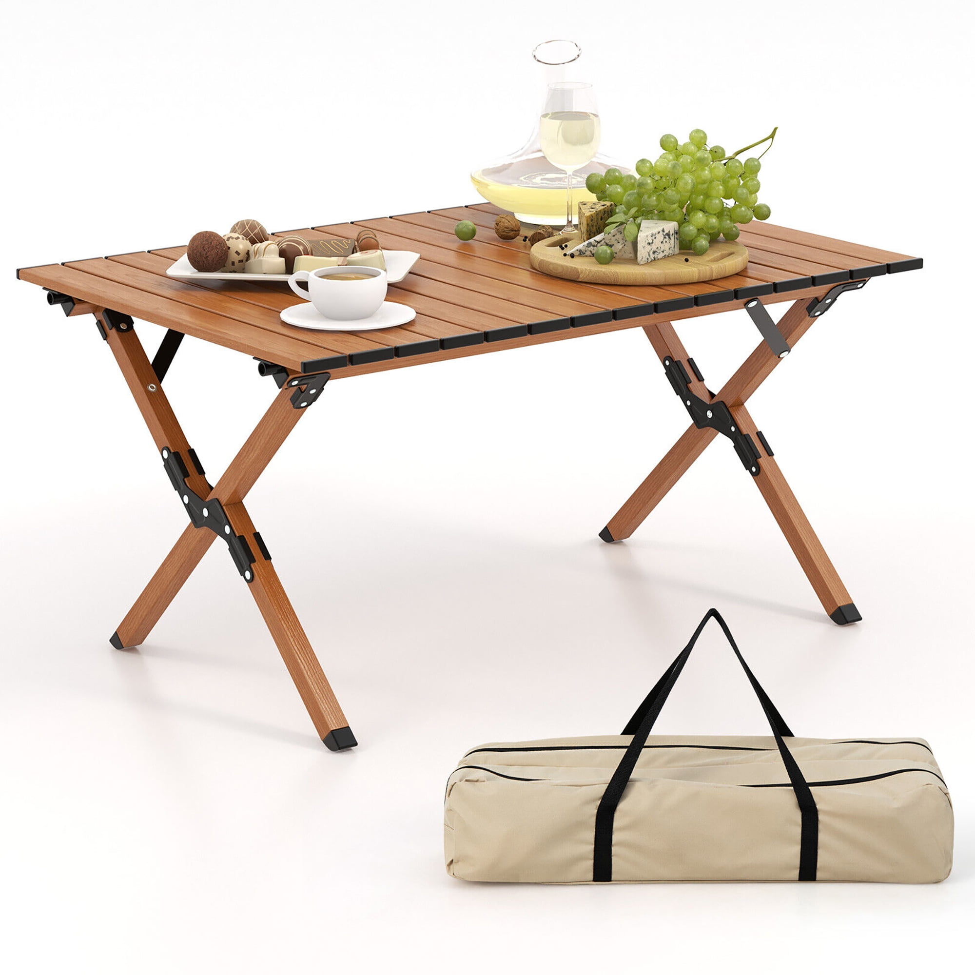 Gymax Folding Aluminum Camping Table w/ Carry Bag RollUp Picnic Table
