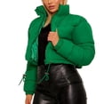 thumbnail image 2 of Baberdicy Essentials Women's Heavyweight Puffer Jacket Women Autumn and Winter Long Sleeved Zipper Drawstring Waist Stand up Collar Solid Color Bread Coat Cotton Coat Green, 2 of 7