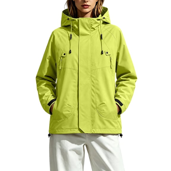 PBFRDSJ Women's Hooded Outdoor Windbreaker Long Sleeve Zip Up Jacket Waterproof Warm Winter Snow Coat for Skiing Snowboarding Sizes XS-2XL