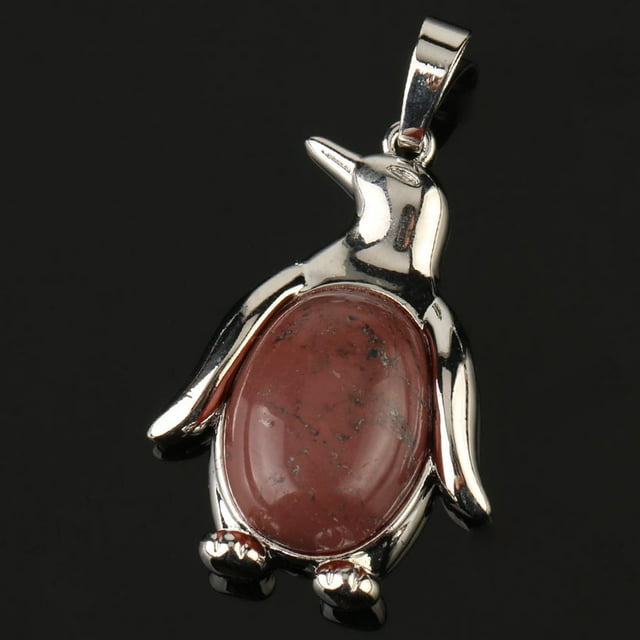 Collier Pendentif Pingouin Femme Pierre Naturelle Œil de Tigre Mignon Animal Homme