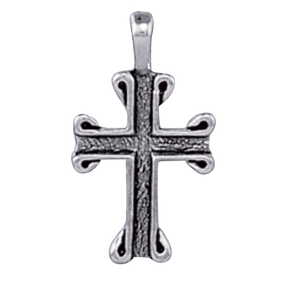 Sterling Silver 16" .8mm Box Chain Channeled Scrolled Christian Cross Pendant Necklace