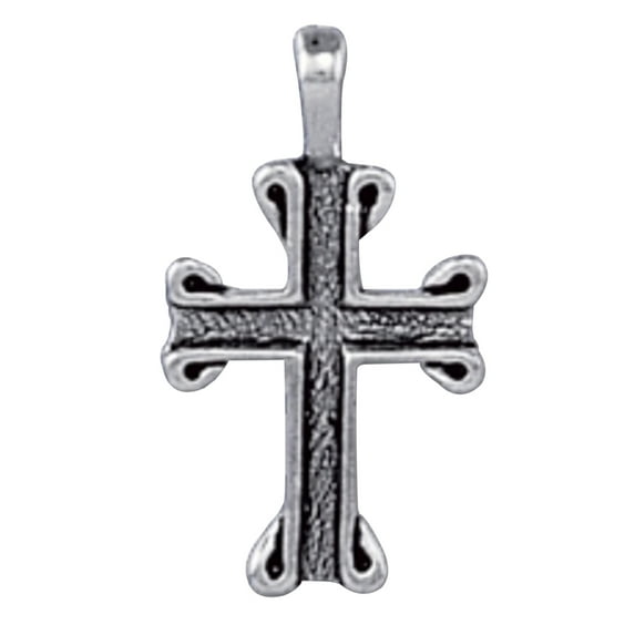 Sterling Silver 20" 1mm Box Chain Channeled Scrolled Christian Cross Pendant Necklace