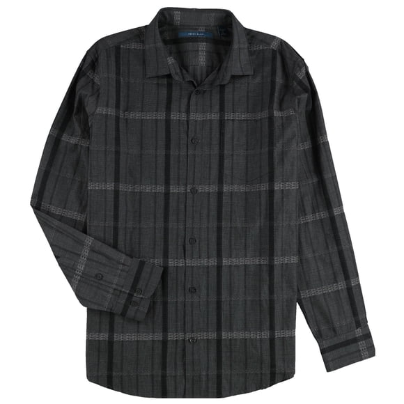 Perry Ellis Mens Tonal Jacquard Button Up Shirt, charcoal, L Neck