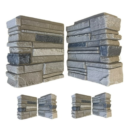 4-Pack Faux Stacked Stone 90 Degree Outside Corner Pieces for Stacked Wall Panels, 13H x 10W x 4D inches, Arizona Trail (Light Gray)