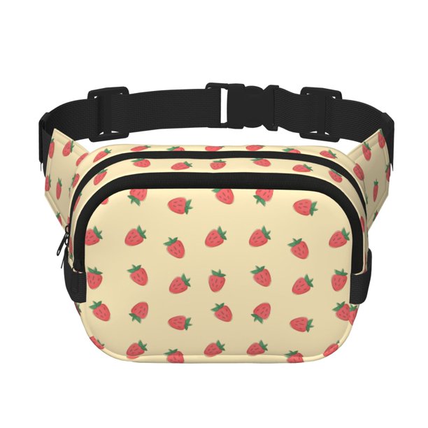 Fotbe Strawberries Cangurera Cuadrada con Estampado de Doble Capa, Bolsa de Cintura Ajustable Mini para Hombres y Mujeres