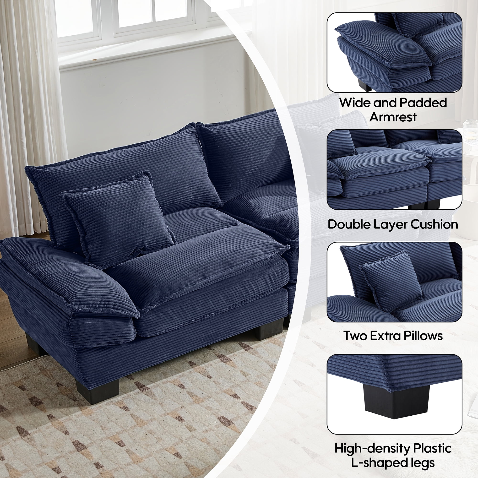 84" Comfy Corduroy Sofa 2-Seater Deep Seating Loveseat with Pillows for Small Spaces