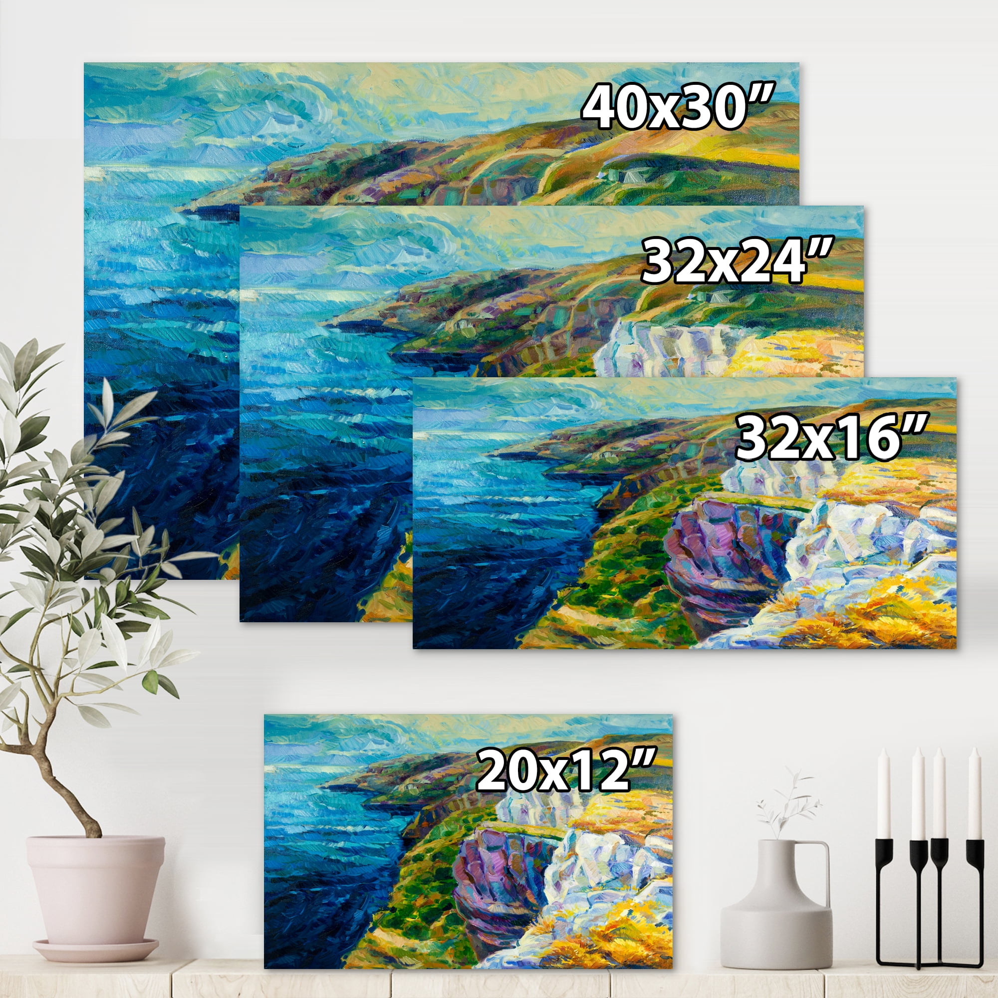 Designart ' The Blue Ocean By Rocky Cliffs II ' Nautical & Coastal Canvas Wall Art Print