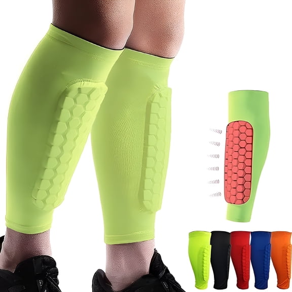 TELOLY Soccer Shin Guards Shin Pads for Kids Youth Adult, Calf Compression Sleeve with Honeycomb Pads, Support for Shin Splint Baseball Boxing MTB, Lightweight (1 Pair, Green, XL)