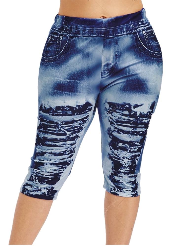 Plus Size 3D Print Women Denim Leggings Slim Capri Pants - Walmart.com