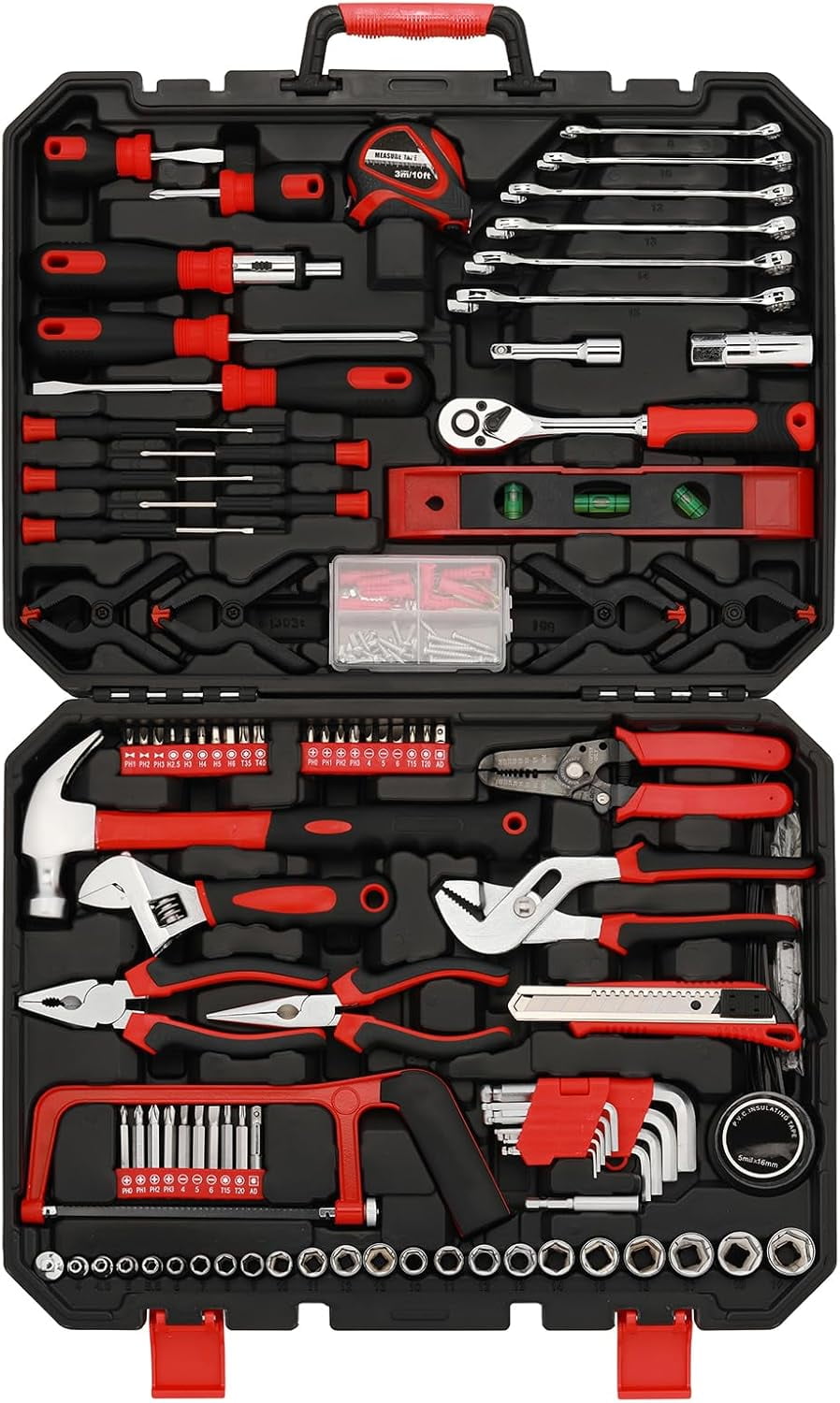 Mayouko 205PCS Home Repair Tool Kit, Complete Household Tool Set, Car Tools Kit Mechanic Set for Rv Trunk, Mechanics Home Tool Set, 205 Pieces Socket Wrench Auto Repair Hand Tool Kit