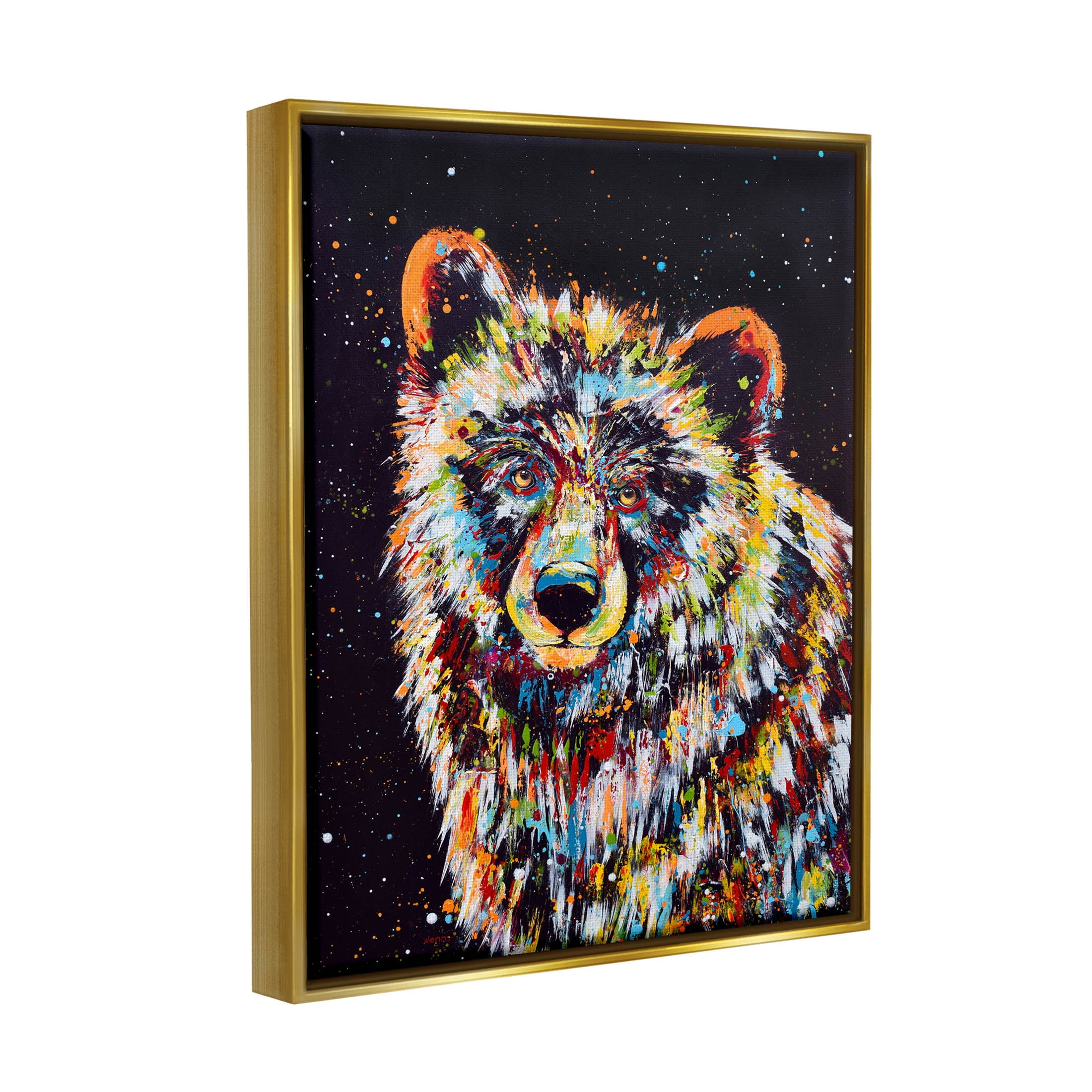Modern Bear Urban Strokes Animals & Insects Painting Metallic Gold Framed Art Print Wall Art