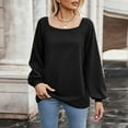thumbnail image 2 of BLVB Women's Spring Fall Tunic Tops Square Collar Long Sleeve Shirts Solid Casual Loose Ladies Dressy Blouse, 2 of 5