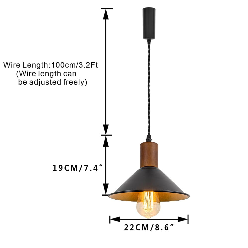 KAYYELAMP Vintage Design Track Lighting Fixture Walnut E26 Base Outer Black Inner Gold Metal Shade 3.2Ft Adjusted Cord H-Type Track Lamp for Kitchen Bar(No Bulb, Track)