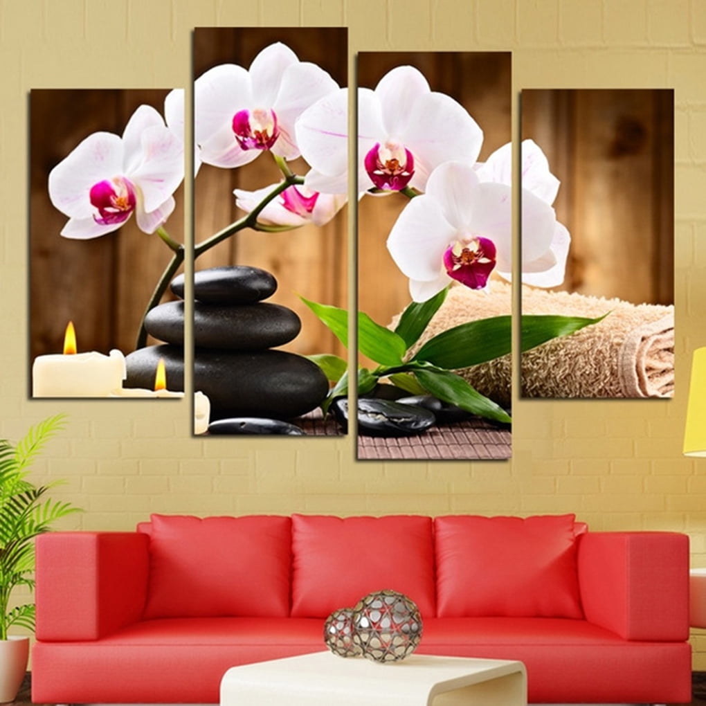Orchid and Green Candle Spa 5 Pcs Canvas Wall Room Home Decorating Poster 
