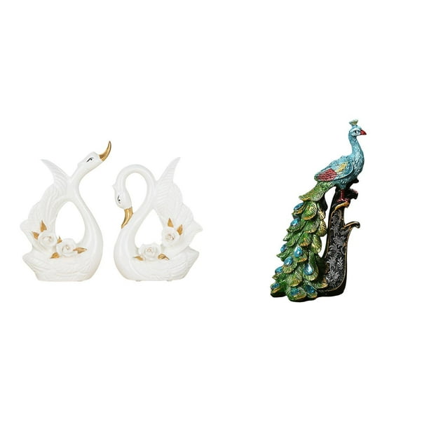 Estatuas de cisnes,Estatua de cisne de cerámica Escultura de mesa de cisne Elegante,Figura de escritorio,Estante de estatua de pavo real para escritorio,decoración del hogar,Figura decorativa