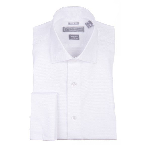 Christopher Lena Men's C514WSOF Contemporary (Slim) Fit Laydown Collar French Cuff Tuxedo Shirt - White - 17 6-7
