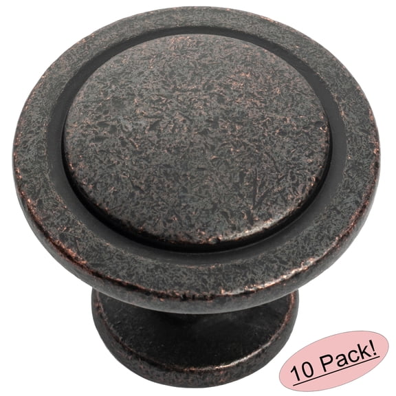 10 Pack - Cosmas 5560HB Hammered Bronze Cabinet Hardware Round Knob - 1-1/4" Diameter