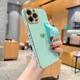 thumbnail image 4 of Feishell Case For iPhone 13 Pro Max, Cute Luxury Plating Love Heart with Camera Protection,Soft TPU Bumper Small Love Pattern,Protective Wrist Strap Kickstand Case For iPhone 13 Pro Max, Mint, 4 of 9