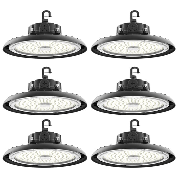 6-Pack 180W LED UFO High Bay Lights, 32400LM 6000K IP65 Plug & Play for Warehouse Factory Garage Workshop Barn