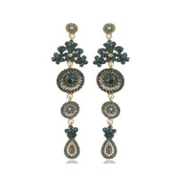Asia Ethnic Tribal Design Fashion Crystal Rhinestone Flower Dangle Drop Earrings