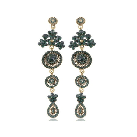 - Asia Ethnic Tribal Design Fashion Crystal Rhinestone Flower Dangle Drop Earrings