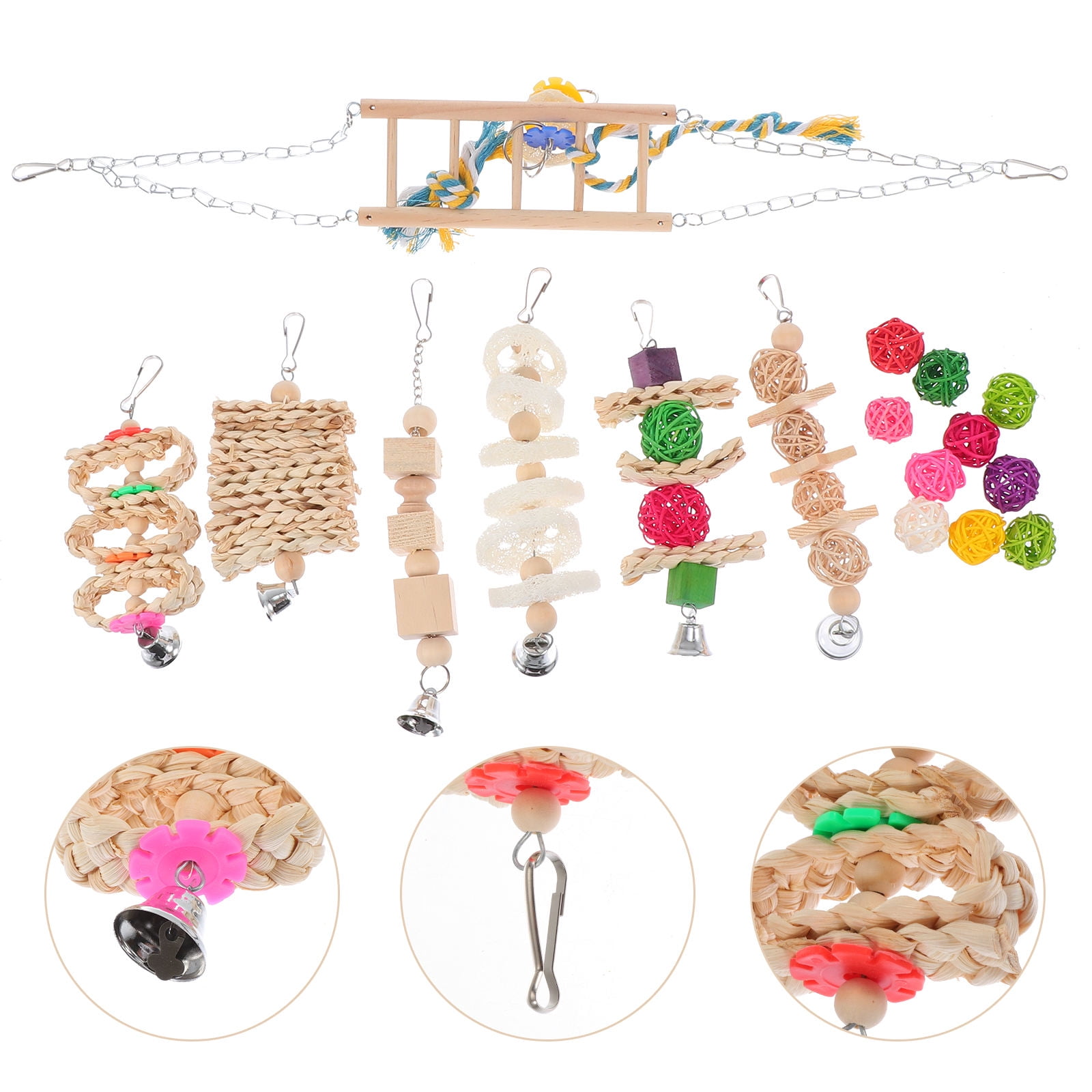 GETAJGHSD 17Pcs Bird Cage Toys Wood Various Shapes for Parakeets Indoor Play