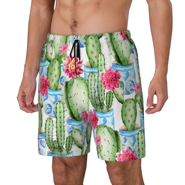 Balery Flowers and Cactus Bañador para hombre, shorts de playa de secado rápido con entrepierna y forro de compresión-X-Large
