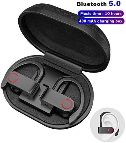 Bluetooth Wireless Earbuds, 5.0 IPX5 Waterproof True Bluetooth Headset Sports Earphone, Hi-Fi Stereo Bass Sound Wireless Headphones, Noise Cancelling Earbuds with Charger Case, Black, S10450