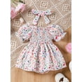 thumbnail image 3 of Bslissey Infant Baby Girls Easter Romper Dress Bunny Floral Print Short Sleeve Smocked Bodysuit with Headband Newborn Cute Summer A-line Dress 3M 6M 9M 12M 18M, 3 of 9
