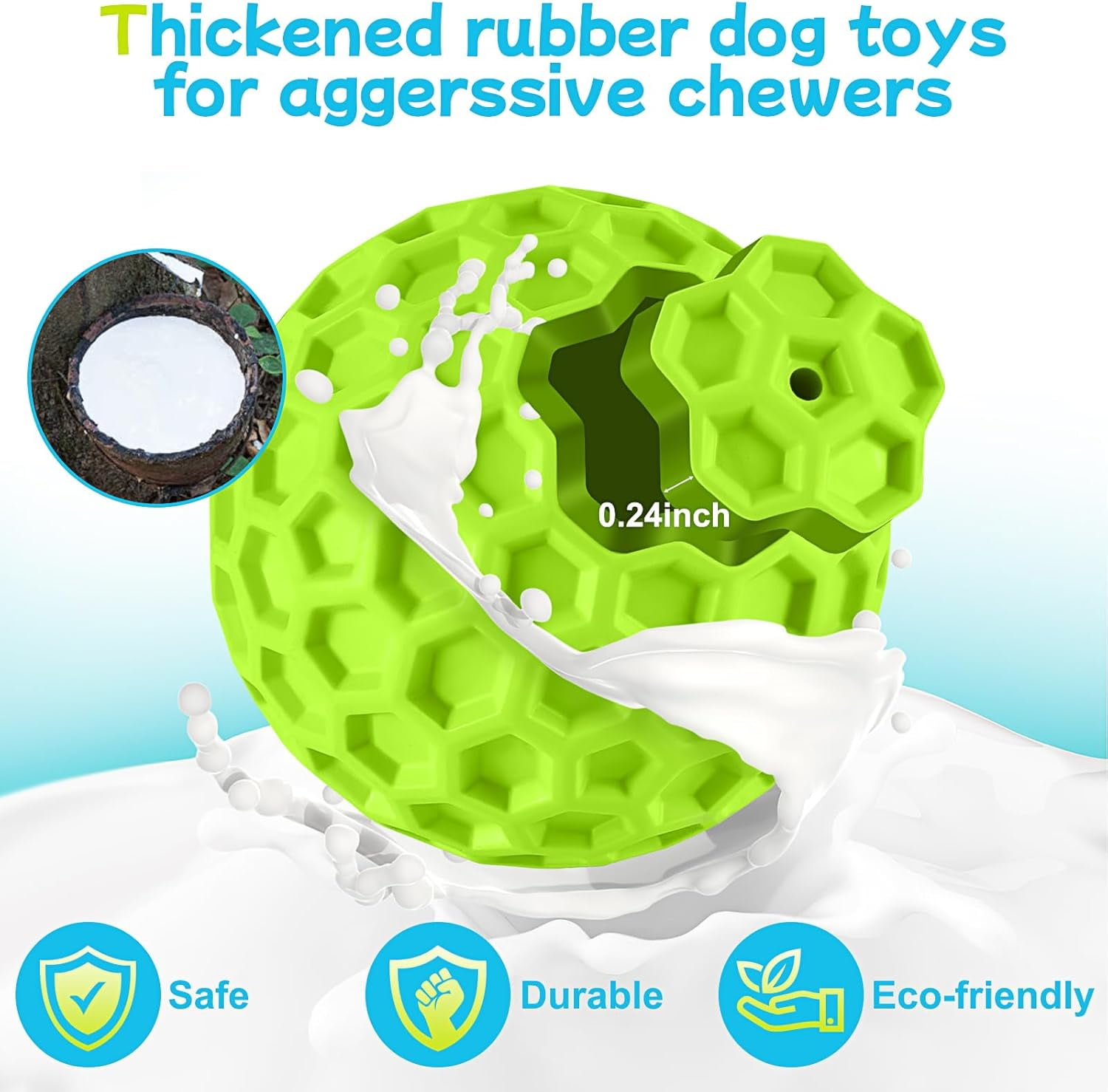 Indestructible Squeaky Dog Balls for Aggressive Chewers, Interactive Dog Toys to Keep Them Busy, Rubber Dog Chew Toy for Large Medium Breeds, Outdoor Waterproof (4 Colors)