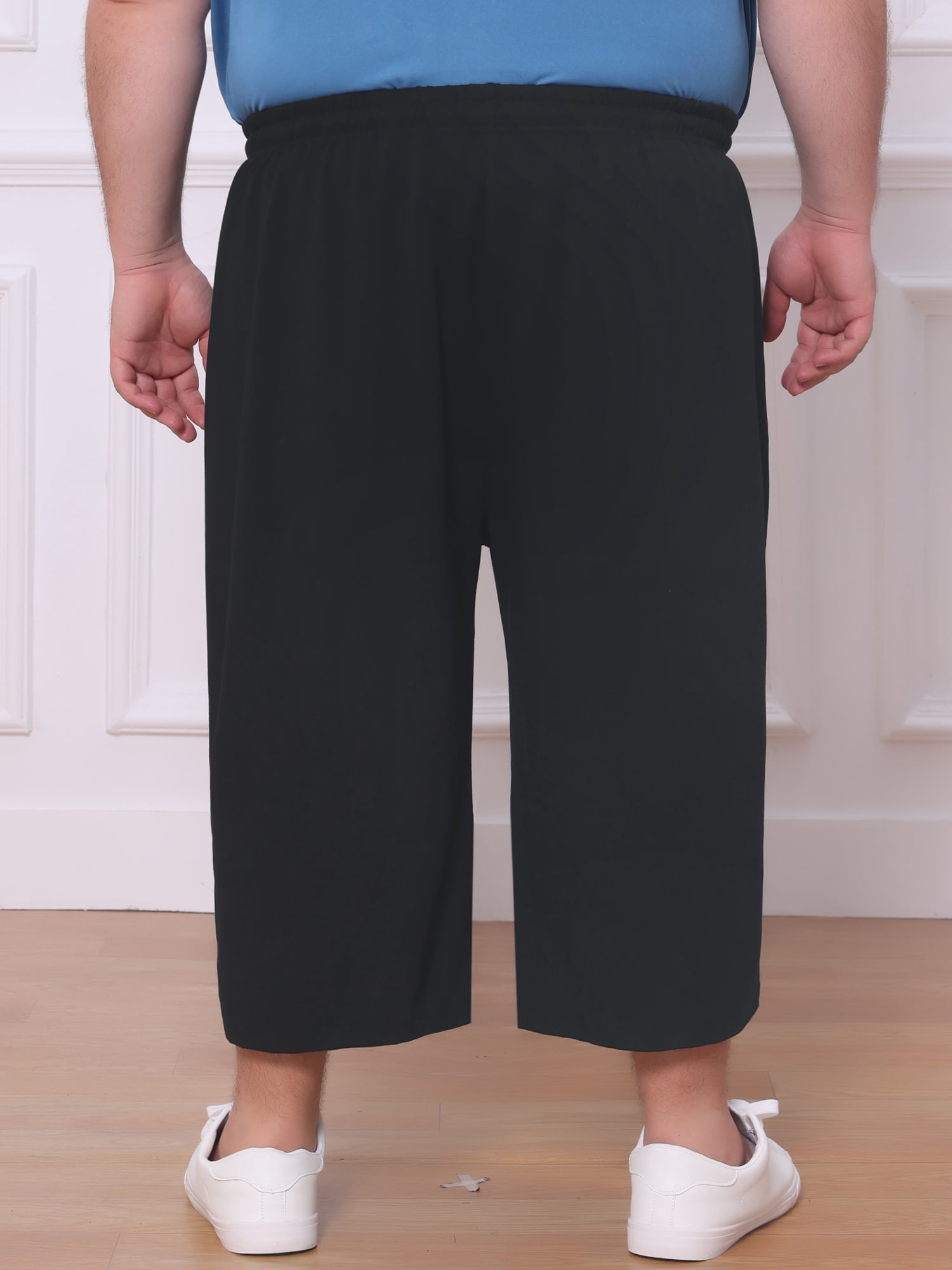 DARING DIVA Men's Zipper Pockets Stretch Drawstring Sport Big Tall Capri Pants 2XL Black