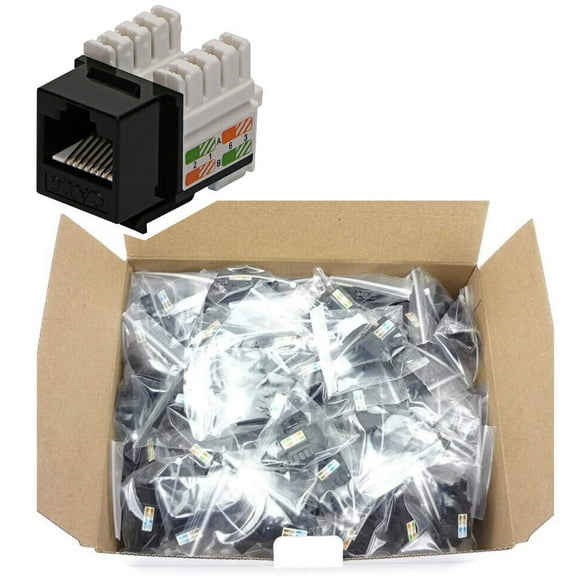 100 Lot CNAweb Cat6 RJ45 Punchdown Keystone Network Jack, 110 Style, Black