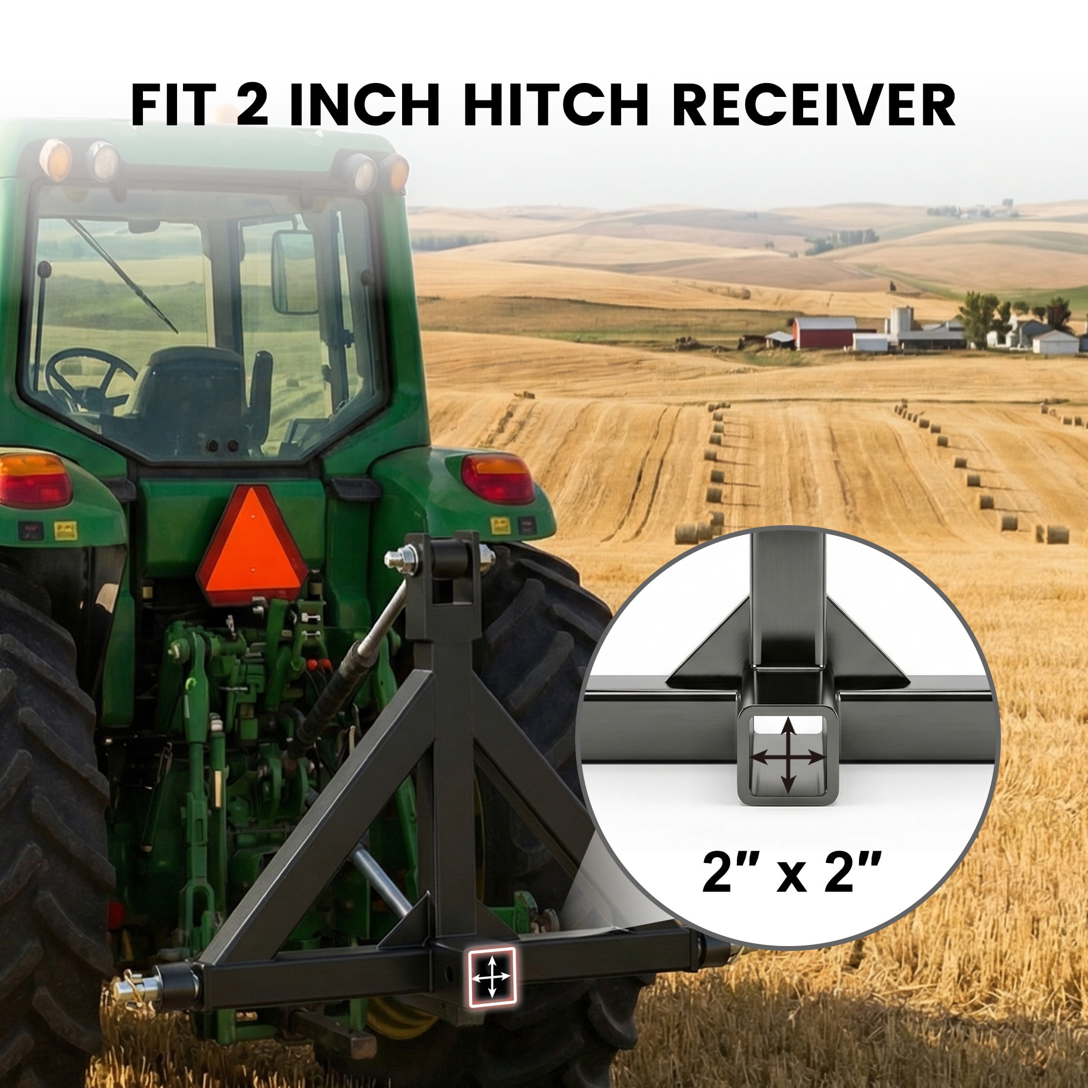 EDX Heavy Duty Category 1 Quick Hitch, 3 Point Trailer Hitch with 2" Receiver Tow Bar, Compatible with Kubota, John Deere, Yanmar, Kioti Tractors