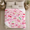 thumbnail image 5 of Red Cherry Hearts Gingham Coquette Art, Playful Artistic Scene, Warm Flannel Blanket for Home Library and Reading Nook, Celestial Art Lovers Valentine's Day Gift, Playful Home Decor, 5 of 9