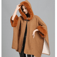 thumbnail image 6 of Women's Luxury Batwing Sleeve Faux Fur Hooded Cloak Poncho Sweater Cape, 6 of 6