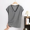 thumbnail image 2 of Akafmk Women's Short Sleeves Pajama Tops,Women's Cotton Sleepwear T-Shirt,Fashion Casual Loose Stripe V Neck Summer Thin Edition Short Sleeved Pajamas Tops, 2 of 3