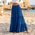 thumbnail image 4 of YuXingFu Cotton Linen Beach Skirt for Women Solid Color Buckle Long Skirt Boho Smocked Waist Casual Dark Blue S, 4 of 5
