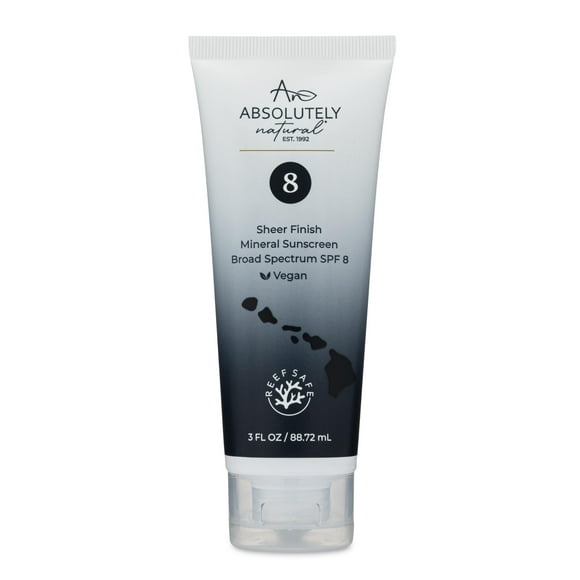 Absolutely Natural - Protector solar mineral SPF 8 - Loción humectante resistente al agua para cuerpo y rostro - Vitamina E sin óxido de zinc nano - 3 Oz