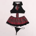 thumbnail image 4 of Gibobby Conjunto de lencería de encaje Conjunto de falda a cuadros para mujer con ribete de encaje y falda(Negro, CH), 4 of 5
